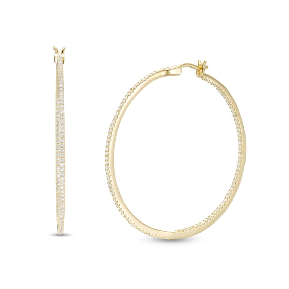 Cubic Zirconia 43mm Inside-Out Hoop Earrings in 18K Gold Over Silver