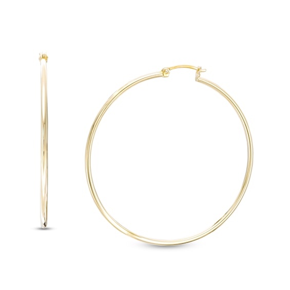 60mm Tube Hoop Earrings in 18K Gold Over Silver