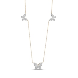 1/3 CT. T.W. Diamond Triple Butterfly Station Necklace in 10K Gold - 20&quot;
