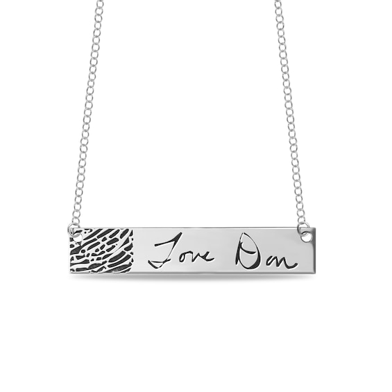 Engravable Print and Handwriting Bar Necklace in Sterling Silver (1 Image and Line)