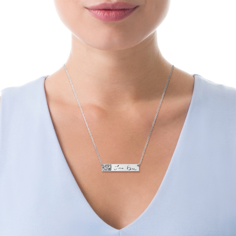 Engravable Print and Handwriting Bar Necklace in Sterling Silver (1 Image and Line)
