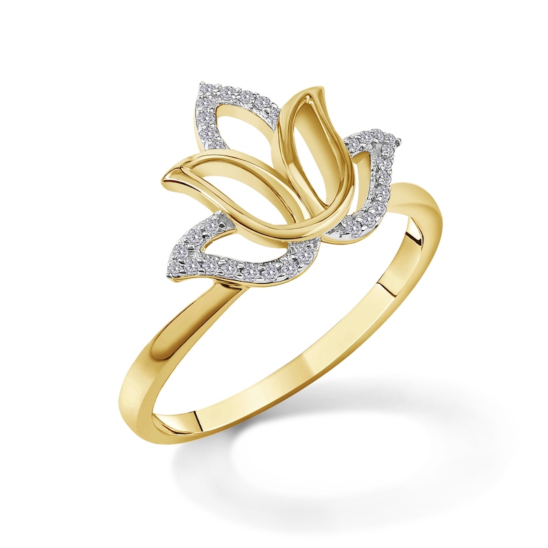 Main Image 3 of 1/15 CT. T.W. Diamond Lotus Flower Outline Ring in 10K Gold