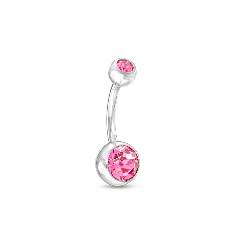 Double Pink Gem Belly Navel Ring 14g 7/16