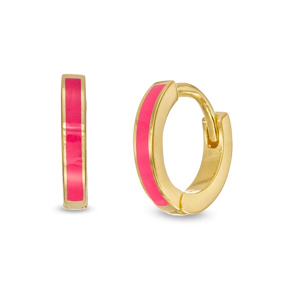 10 x 1.5mm Pink Enamel Huggie Hoop Earrings in 10K Gold | Banter