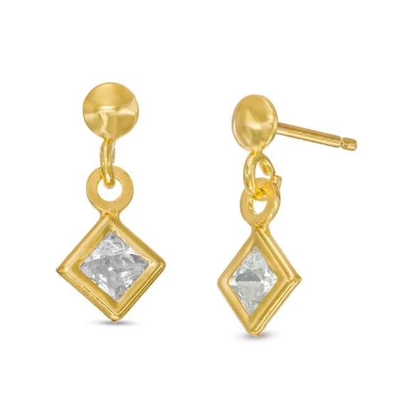Square-Cut Cubic Zirconia Tilted Dangle Hollow Drop Earrings in 10K Gold