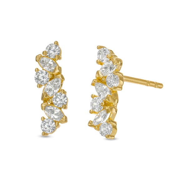 Marquise and Round Cubic Zirconia Linear Scatter Crawler Earrings in ...