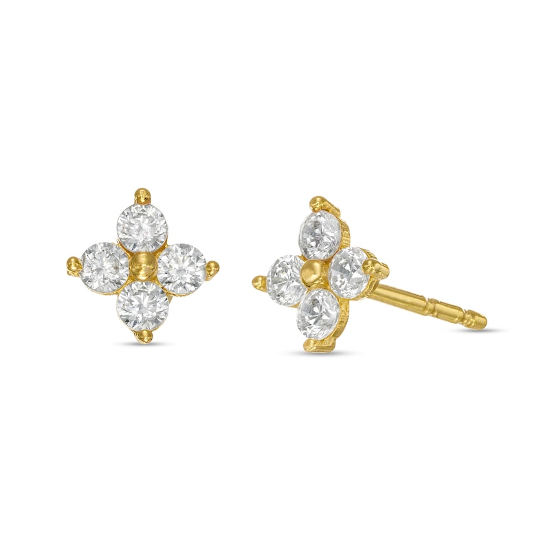 Cubic Zirconia Four-Petal Flower Stud Earrings in 10K Gold