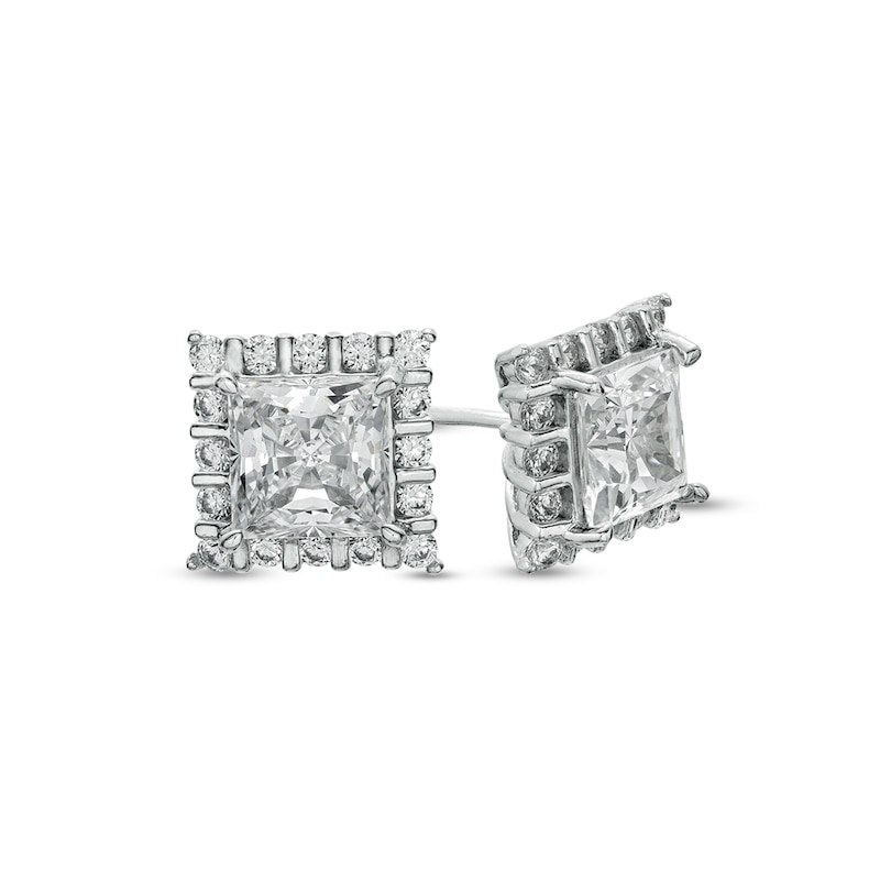 Main Image 1 of 6mm Square-Cut Cubic Zirconia Framed Stud Earrings in Solid Sterling Silver