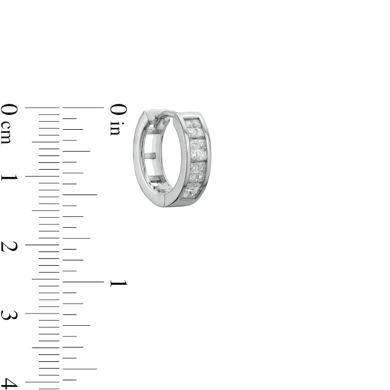 3mm Square-Cut Cubic Zirconia Four Stone Solid Huggie Hoop Earrings in Solid Sterling Silver