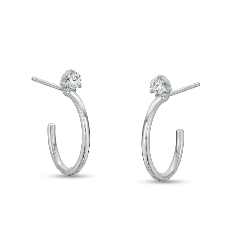 Main Image 1 of 3mm Cubic Zirconia Solid J-Hoop Earrings in Hollow Sterling Silver