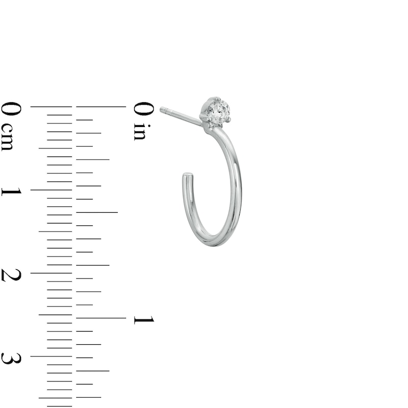 Main Image 2 of 3mm Cubic Zirconia Solid J-Hoop Earrings in Hollow Sterling Silver