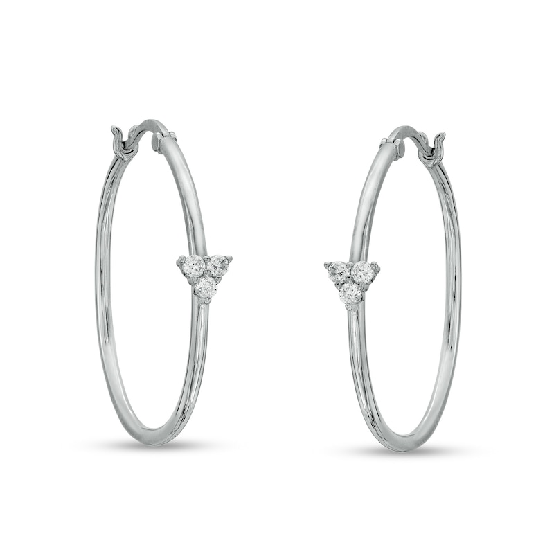 Main Image 1 of Cubic Zirconia Trio Cluster Solid Hoop Earrings in Hollow Sterling Silver