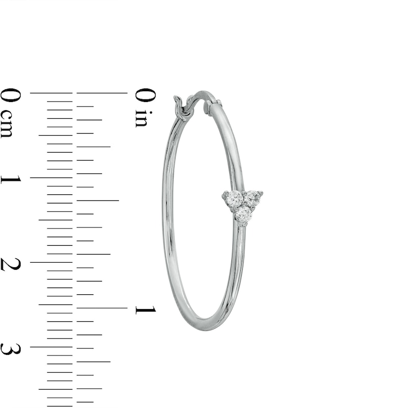 Main Image 2 of Cubic Zirconia Trio Cluster Solid Hoop Earrings in Hollow Sterling Silver