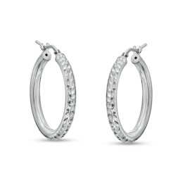 Made in Italy 20mm Diamond-Cut Hollow Tube Hoop Earrings in Hollow Sterling Silver