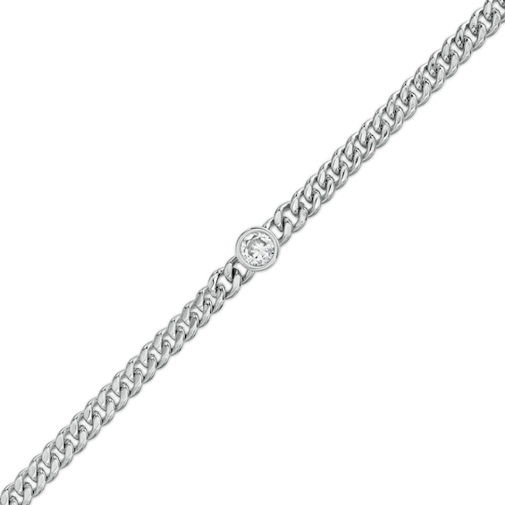 6mm Bezel-Set Cubic Zirconia Solid Cuban Curb Chain Bracelet in Sterling Silver - 7.25"