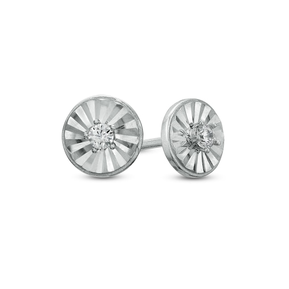 Cubic Zirconia Diamond-Cut Sunburst Disc Stud Earrings in Sterling Silver