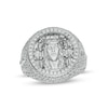 Thumbnail Image 1 of Multi-Shape Cubic Zirconia Frame Jesus Head and Virgin Mary Nugget Ring in Sterling Silver - Size 10