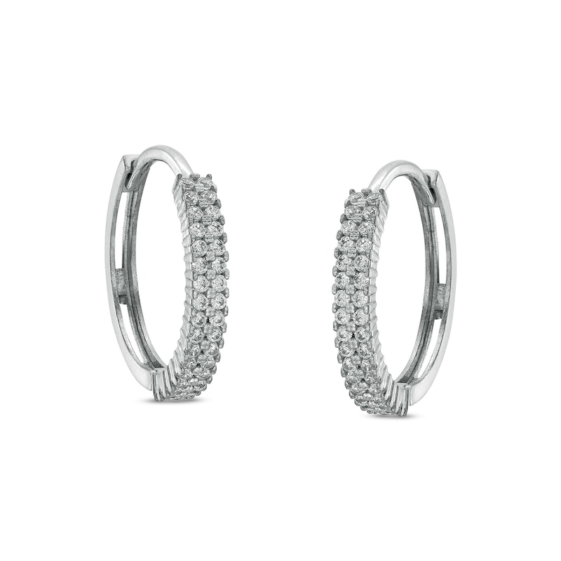 Main Image 1 of Cubic Zirconia Pavé Double Row Hoop Earrings in Solid Sterling Silver