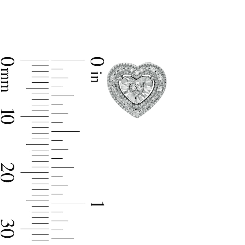 Main Image 2 of 1/10 CT. T.W. Diamond Trio Frame and Outer Edge Vintage-Style Heart Stud Earrings in Sterling Silver