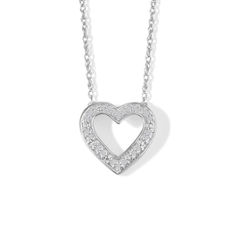 Sterling Silver 1/20 CT. T.W. Diamond Heart Outline Pendant - 17.5&quot;