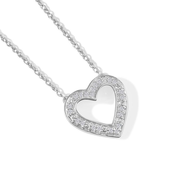 Main Image 2 of Sterling Silver 1/20 CT. T.W. Diamond Heart Outline Pendant - 17.5&quot;