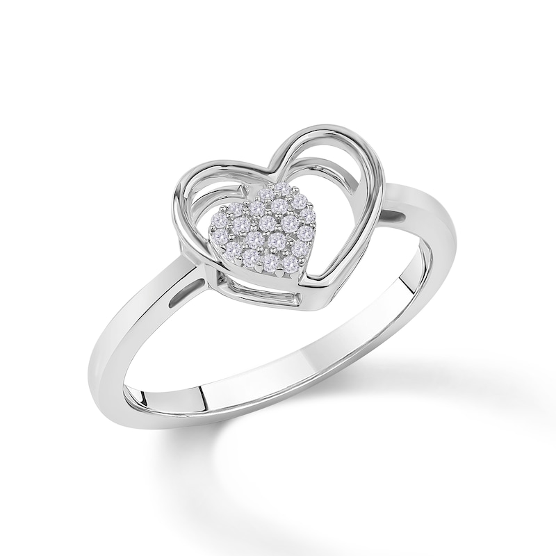 Main Image 2 of 1/20 CT. T.W. Diamond Double Heart Ring in Sterling Silver