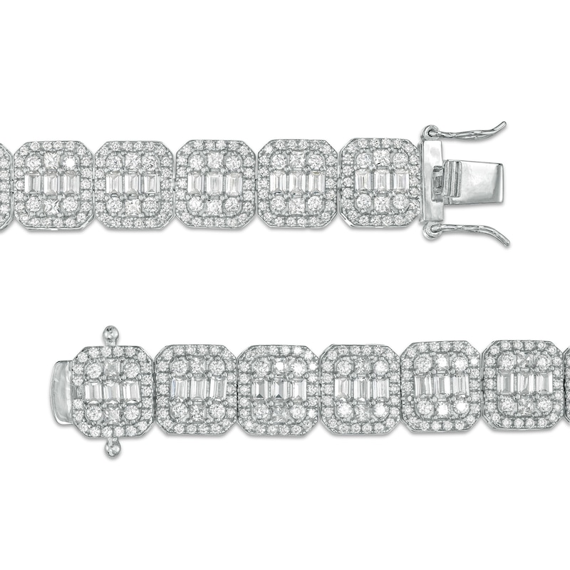 Main Image 3 of Sterling Silver CZ Baguette and Round Cluster Octagonal Frame Bracelet - 8.3&quot;