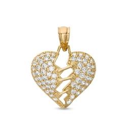 Cubic Zirconia Mended Broken Heart Necklace Charm in 10K Solid Gold