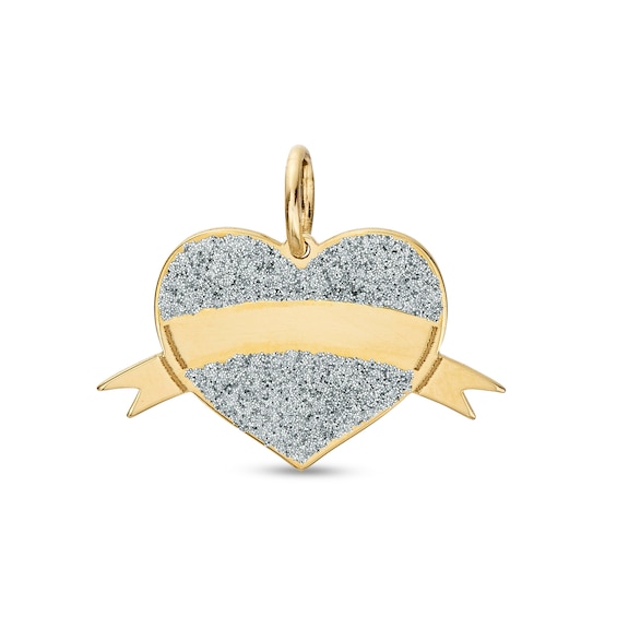 Made in Italy Glitter Enamel with Banner Ribbon Mini Heart Necklace Charm in 10K Gold