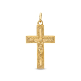 Multi-Finish Layered Crucifix Necklace Charm in 10K Solid Gold