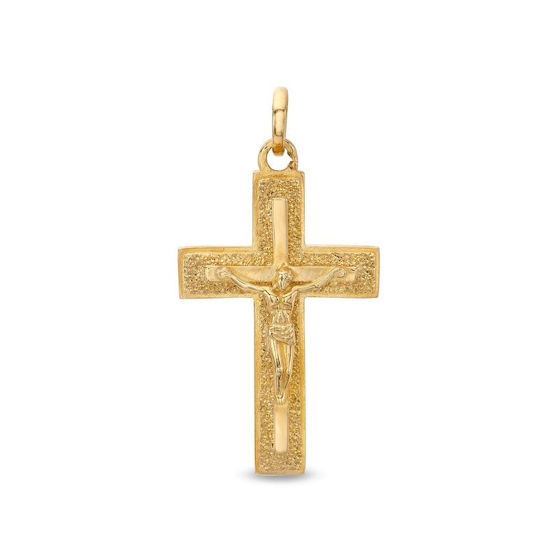 Main Image 1 of Multi-Finish Layered Crucifix Necklace Charm in 10K Solid Gold