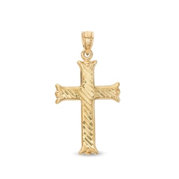 28 x 17mm Diamond-Cut Slant Groove Flare-Ends Cross Necklace Charm in 10K Stamp Hollow Gold