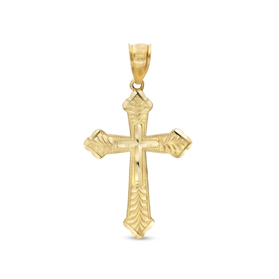 Diamond-Cut Leaf Flare-Ends Cross Necklace Charm in 10K Gold