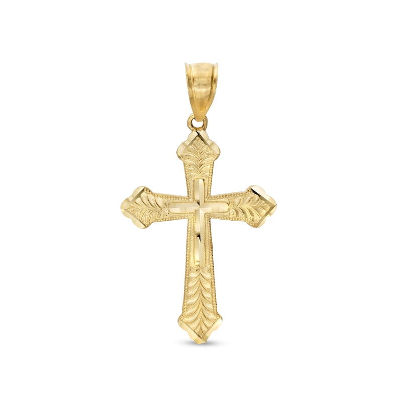 Diamond-Cut Leaf Flare-Ends Cross Necklace Charm in 10K Gold | Banter