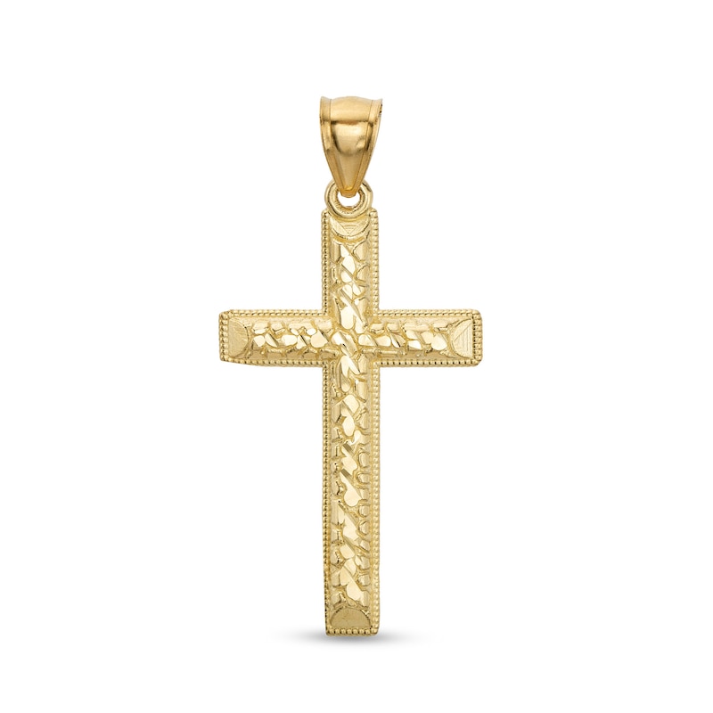 Multi-Finish Nugget Cross Necklace Charm in 10K Solid Gold | Banter
