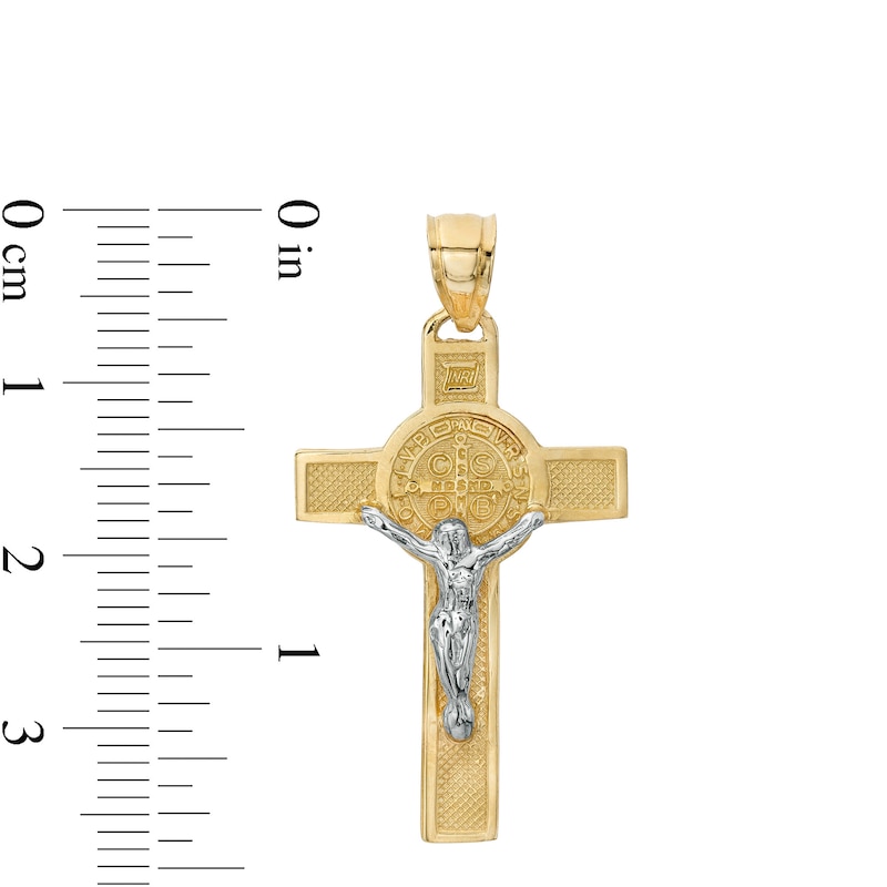 Textured Saint Benedict Crucifix Two-Tone Necklace Charm in 10K Gold