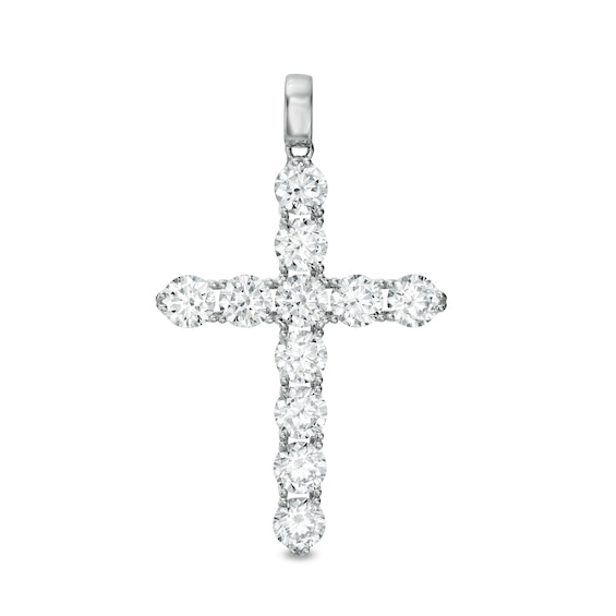 5mm Cubic Zirconia Large Cross Necklace Charm in Sterling Silver