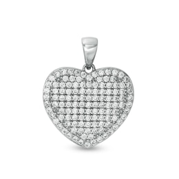 Composite Pavé Cubic Zirconia Frame Heart Necklace Charm in Solid Sterling Silver