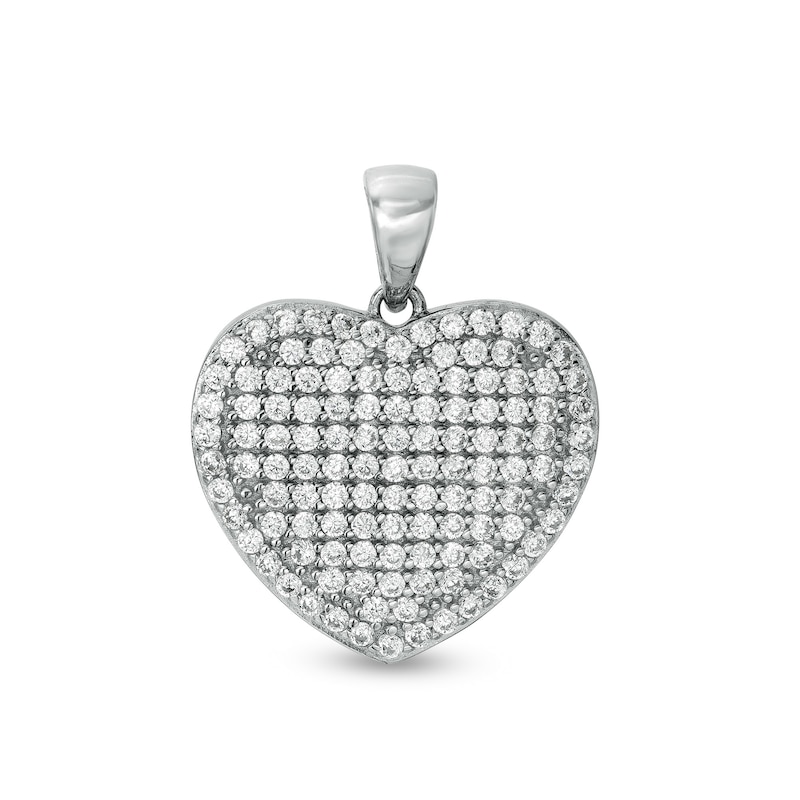 Main Image 1 of Composite Pavé Cubic Zirconia Frame Heart Necklace Charm in Solid Sterling Silver