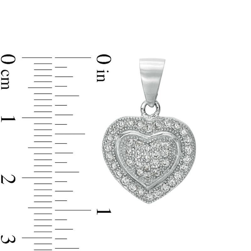 Main Image 2 of Cubic Zirconia Beaded Cluster Frame Puff Heart Necklace Charm in Solid Sterling Silver