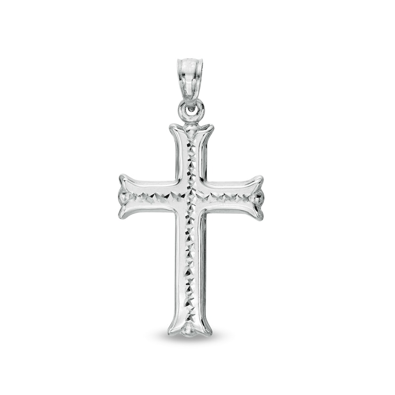 Main Image 1 of 24.95 x 17.26mm Diamond-Cut Flare-Ends Gothic-Style Cross Necklace Charm in Hollow Sterling Silver