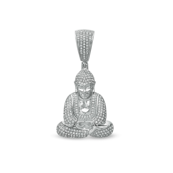 Cubic Zirconia Praying Buddha Solid Necklace Charm in Sterling Silver