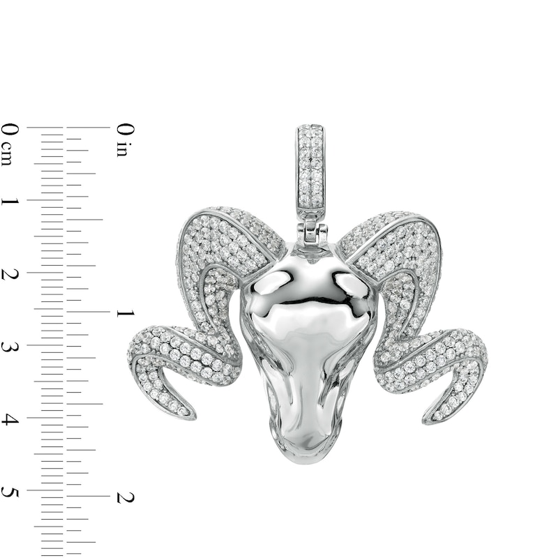 Marquise and Round Cubic Zirconia Ram Head with Horns Necklace Charm in Sterling Silver