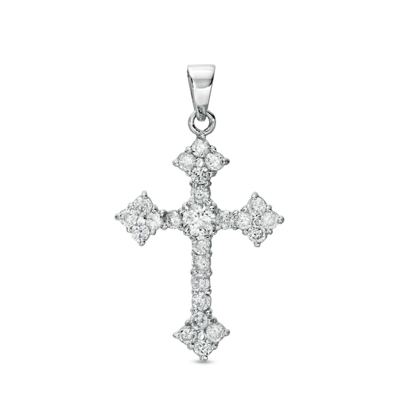 Cubic Zirconia Large Gothic-Style Cross Solid Necklace Charm in Solid Sterling Silver