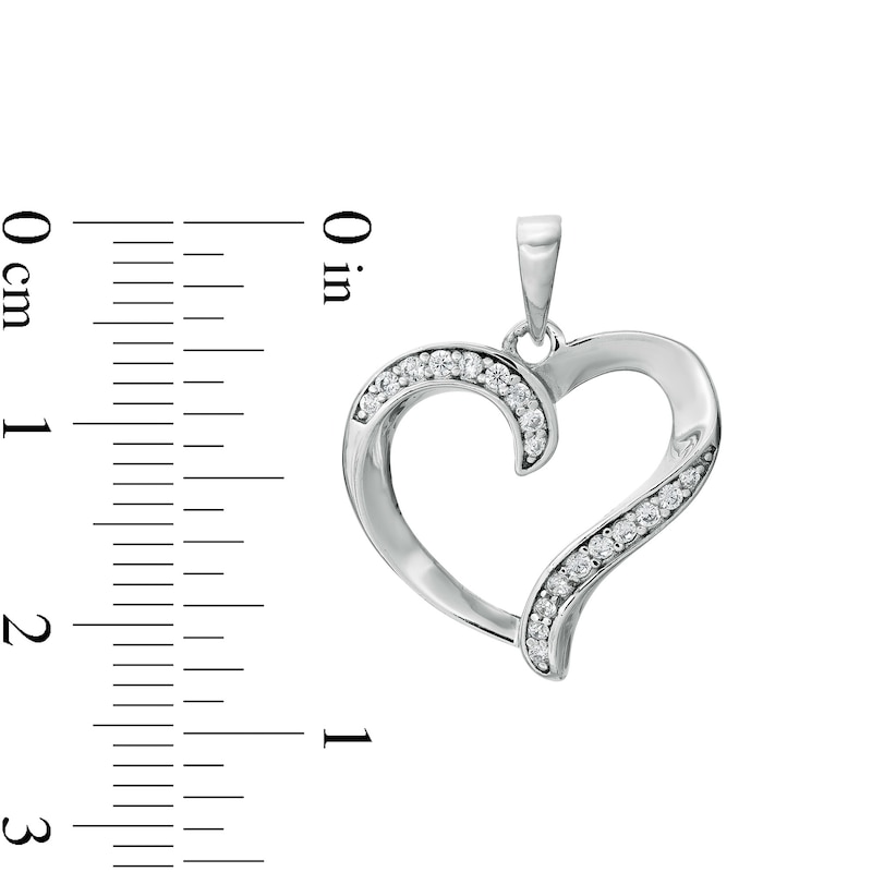 Main Image 2 of Cubic Zirconia Ribbon Heart Outline Solid Necklace Charm in Solid Sterling Silver