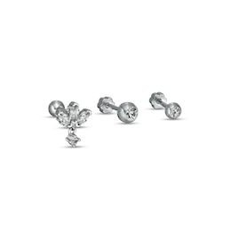 016 Gauge Cubic Zirconia Tri-Leaf with Dangle and Solitaire Cartilage Barbell Set in Stainless Steel and Brass - 5/16&quot;