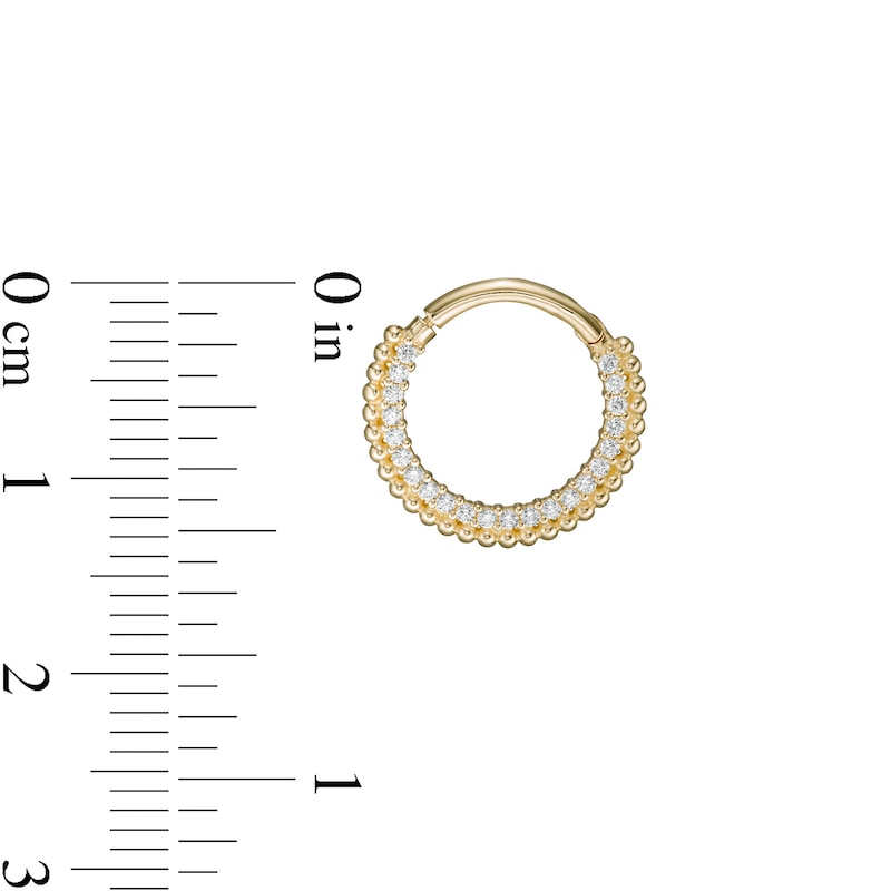 016 Gauge Cubic Zirconia and Beaded Double Row Cartilage Hoop in 14K Gold - 3/8"