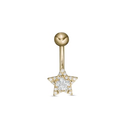 014 Gauge 5mm Star-Shaped Cubic Zirconia Frame Belly Button Ring in 10K Gold