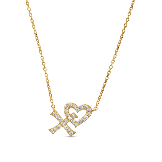 Cubic Zirconia "XO" Heart Outline Necklace in 10K Gold