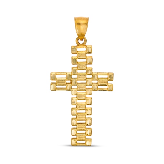 42.9 x 22.32mm Triple Row Open Link Cross Necklace Charm in 10K Gold